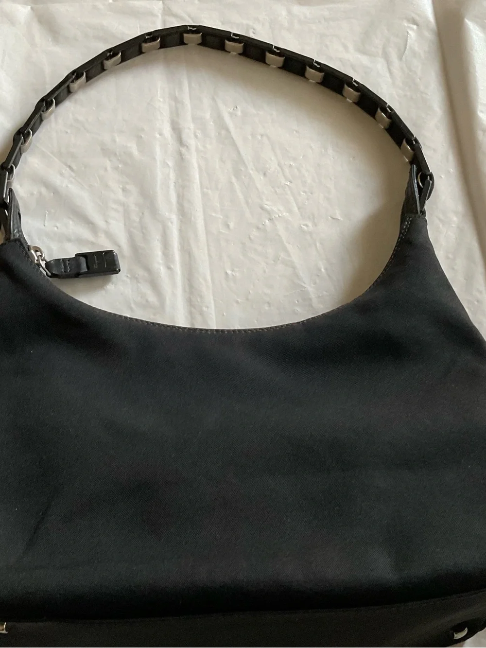Salvatore Ferragamo VARA Black Canvas Chain Link Vintage Shoulder Bag